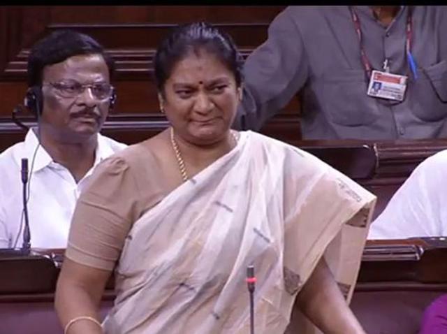 Sasikala Pushpa broke down in the Rajya Sabha on Monday.(ANI Photo)