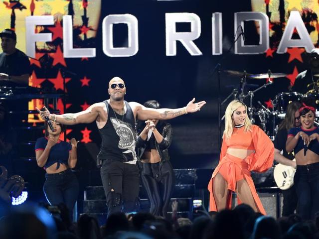 Bebe Rexha, right, and Flo Rida perform at the Teen Choice Awards at the Forum. (Chris Pizzello/Invision/AP) Bebe Rexha, right, and Flo Rida perform at the Teen Choice Awards at the Forum. (Chris Pizzello/Invision/AP)