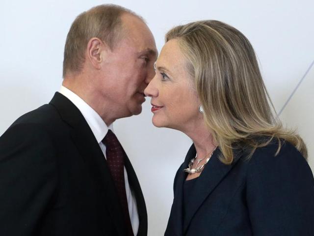 In this Sept. 8, 2012, file photo, Russian President Vladimir Putin meets the then US secretary of state Hillary Rodham Clinton on her arrival at the APEC summit in Vladivostok, Russia. During her recent acceptance of the Democratic party nomination to run for the US presidency Clinton said Russia as an enemy and cannot be trusted, a statement which clearly stung the Kremlin and seems to have heralded a new era for the coming presidency if Clinton wins. (AP) In this Sept. 8, 2012, file photo, Russian President Vladimir Putin meets the then US secretary of state Hillary Rodham Clinton on her arrival at the APEC summit in Vladivostok, Russia. During her recent acceptance of the Democratic party nomination to run for the US presidency Clinton said Russia as an enemy and cannot be trusted, a statement which clearly stung the Kremlin and seems to have heralded a new era for the coming presidency if Clinton wins. (AP)