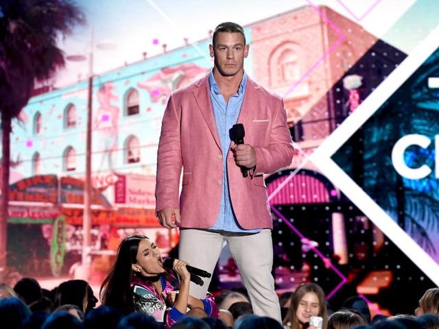 Co-hosts Victoria Justice and John Cena speak onstage during Teen Choice Awards 2016. (AFP) Co-hosts Victoria Justice and John Cena speak onstage during Teen Choice Awards 2016. (AFP)