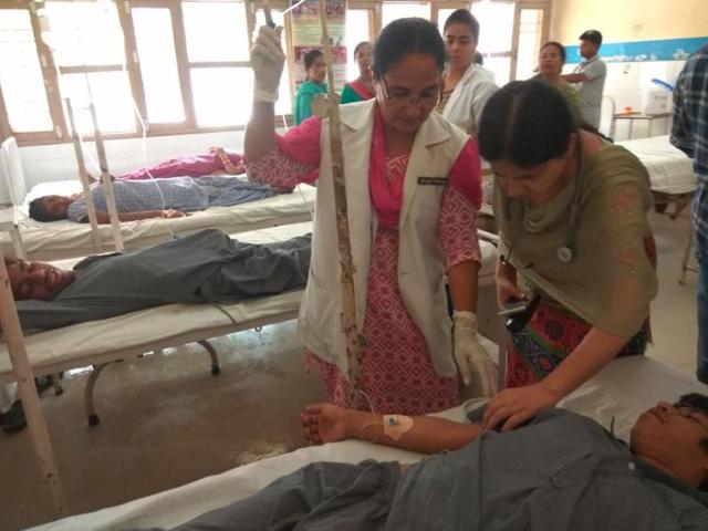 A child getting treatment at civil hospital in Kapurthala on Tuesday.(HT Photo) A child getting treatment at civil hospital in Kapurthala on Tuesday.(HT Photo)