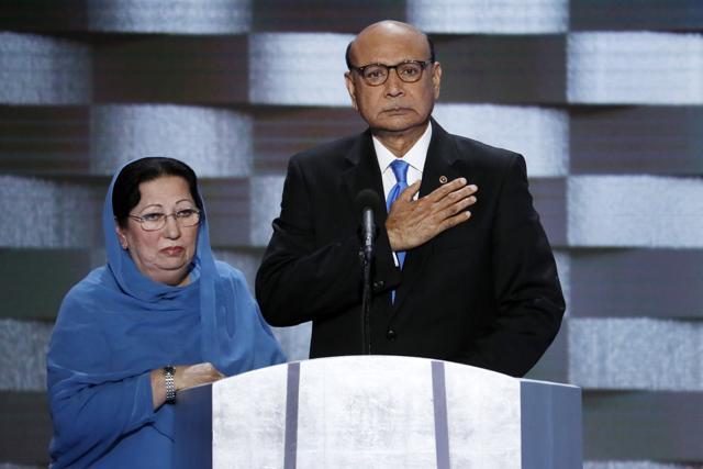 Khizr Khan, father of fallen US Army Capt. Humayun Khan, and his wife Ghazala on the final day of the Democratic National Convention in Philadelphia on July 28, 2016. (AP Photo) Khizr Khan, father of fallen US Army Capt. Humayun Khan, and his wife Ghazala on the final day of the Democratic National Convention in Philadelphia on July 28, 2016. (AP Photo)