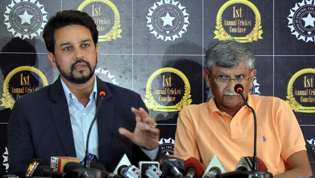BCCI president Anurag Thakur and secretary Ajay Shirke were left red-faced. (AFP) BCCI president Anurag Thakur and secretary Ajay Shirke were left red-faced. (AFP)