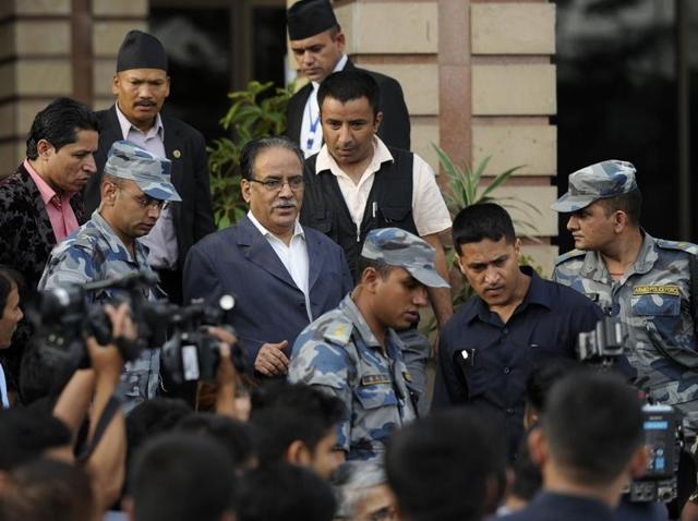 File photo of Maoist chairman Pushpa Kamal Dahal Prachanda leaving the Parliament in Kathmandu last month.(AFP)