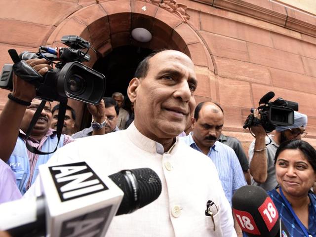 Union home minister Rajnath Singh in Parliament. (Sonu Mehta/HT PHOTO) Union home minister Rajnath Singh in Parliament. (Sonu Mehta/HT PHOTO)