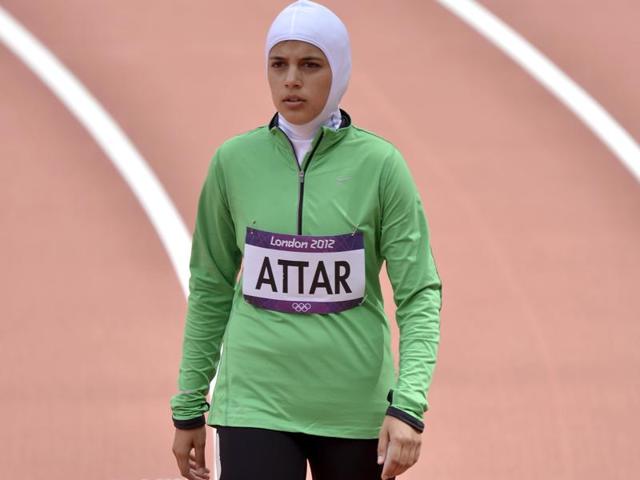 Saudi Arabia's Sarah Attar prepares to compete in a women's 800-metre heat during the athletics in the Olympic Stadium at the 2012 Summer Olympics, London.(AP File Photo) Saudi Arabia's Sarah Attar prepares to compete in a women's 800-metre heat during the athletics in the Olympic Stadium at the 2012 Summer Olympics, London.(AP File Photo)