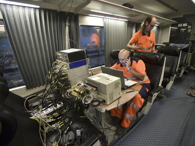 The high-speed Talgo train is expected to cover the distance between Delhi and Mumbai in just 12 to 13 hours.  (Raj K Raj/HT PHOTO) 