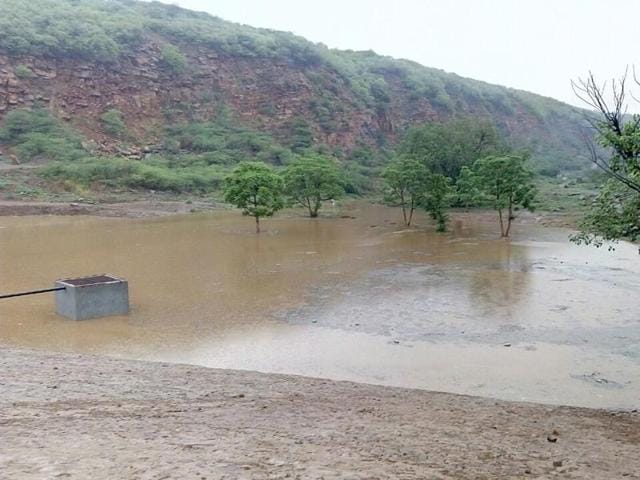 The Ghata lake, a seasonal water body, was documented in the Gazette of India (1883). The natural lake and the bund used to have enough water until five years earlier, when it was more than 50-foot deep.(HT Photo) The Ghata lake, a seasonal water body, was documented in the Gazette of India (1883). The natural lake and the bund used to have enough water until five years earlier, when it was more than 50-foot deep.(HT Photo)