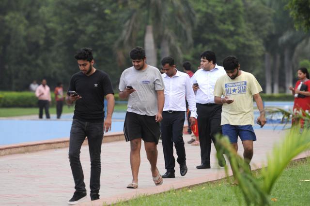 Leisure Valley Garden has a variety of Pokémons – Pikachu, Charmander, Eevee, Poliwag – behind its bushes, under the benches or near the fountains. (Abhinav Saha/HT Photo)