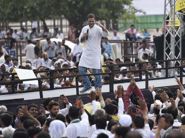 Congress leader Rahul Gandhi is accused of tarnishing the RSS’s image by claiming he was not allowed by its members to enter Barpeta Satra monastery in Assam. (Arvind Yadav/ HT File Photo) Congress leader Rahul Gandhi is accused of tarnishing the RSS’s image by claiming he was not allowed by its members to enter Barpeta Satra monastery in Assam. (Arvind Yadav/ HT File Photo)