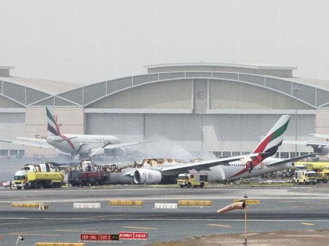 A Dubai-bound Emirates plane with 300 people crash-landed at the Dubai airport on Wednesday. (Twitter) A Dubai-bound Emirates plane with 300 people crash-landed at the Dubai airport on Wednesday. (Twitter)