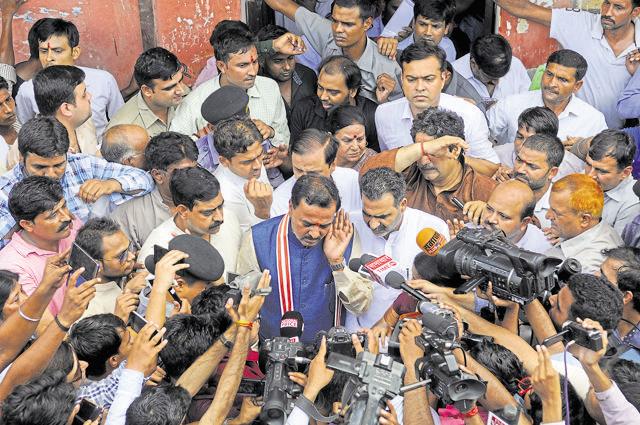Bharatiya Janata Party leaders address the media after meeting the family in Ghaziabad. (Sunil Ghosh/HT Photo) Bharatiya Janata Party leaders address the media after meeting the family in Ghaziabad. (Sunil Ghosh/HT Photo)