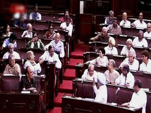 A scene in the Rajya Sabha during monsoon session of Parliament in New Delhi on Wednesday.(PTI Photo)