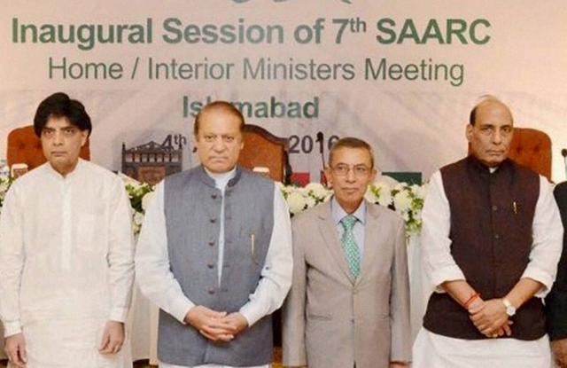 Pakistan's Prime Minister Nawaz Sharif with Indian home minister Rajnath Singh (R) and Pakistan’s interior minister Chaudhry Nisar Ali Khan (L) in Islamabad on Thursday. (PTI) Pakistan's Prime Minister Nawaz Sharif with Indian home minister Rajnath Singh (R) and Pakistan’s interior minister Chaudhry Nisar Ali Khan (L) in Islamabad on Thursday. (PTI)