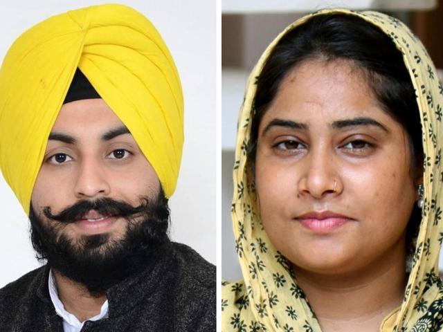 The under-30 contenders on the list include Harjot Singh Bains (left) from Sahnewal and the only woman candidate, Rupinder Kaur, from Bathinda (rural).(HT Photos)