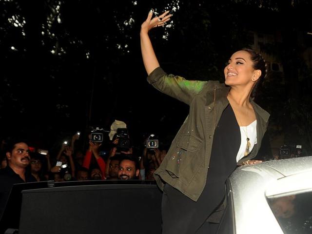 Sonakshi Sinha greets fans. (AFP)