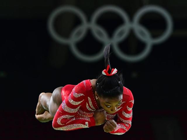 US gymnast Gabrielle Douglas practices on the vault during a training session at the women's Artistic gymnastics at the Olympic Arena on Thursday. (AFP Photo) (AFP)