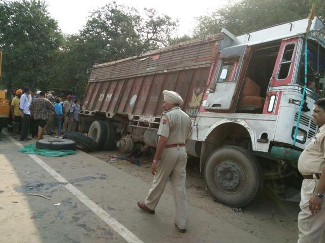 Police on the spot after the accident on Friday. (HT Photo)