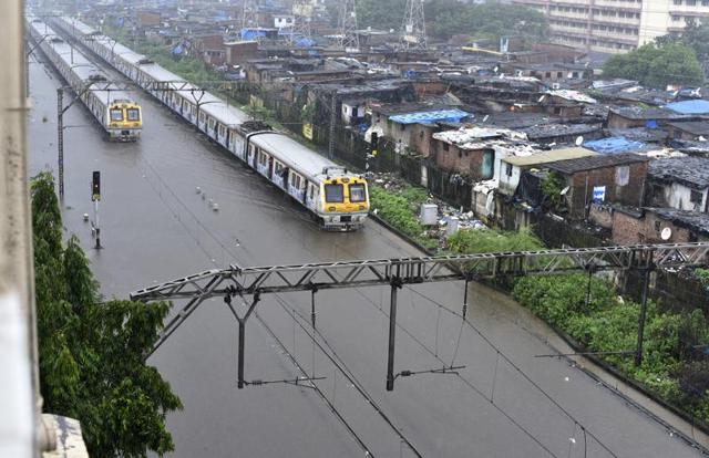 Water logged between Sion and Matunga stations after heavy rains in Mumbai on Friday. (Vijayanand Gupta) 