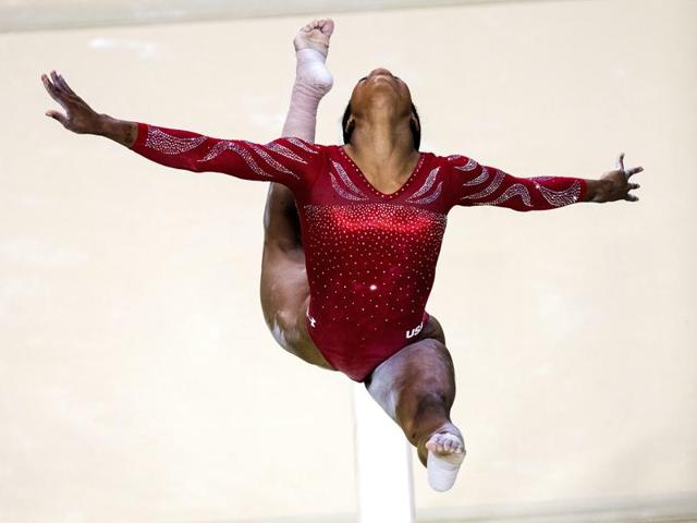 American artistic gymnast Gabby Douglas during a training session at the Olympic Gymnastics Arena in Rio. (The New York Times) (NYT)