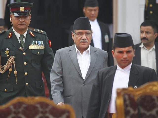 Nepal’s new Prime Minister Pushpa Kamal Dahal “Prachanda“ administers the oath of office at the presidential building in Kathmandu on Thursday. (Reuters) Nepal’s new Prime Minister Pushpa Kamal Dahal “Prachanda“ administers the oath of office at the presidential building in Kathmandu on Thursday. (Reuters)