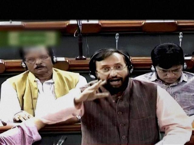 HRD Minister Prakash Javadekar speaks in the Lok Sabha in New Delhi on Tuesday. (PTI) HRD Minister Prakash Javadekar speaks in the Lok Sabha in New Delhi on Tuesday. (PTI)