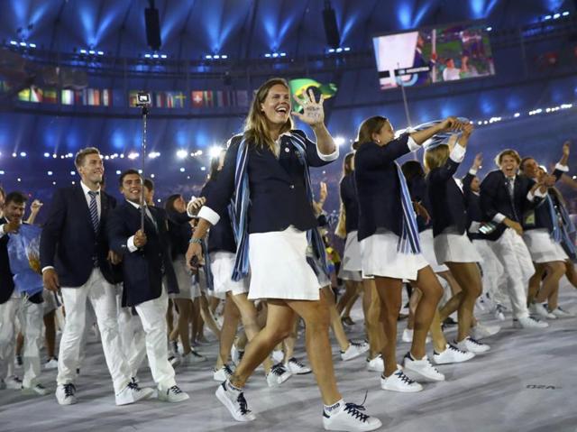 Argentina's athletes looked classy in their blue blazers. (REUTERS)