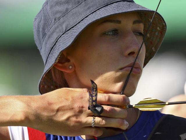 Alexandra Longova of Slovakia during the women’s individual ranking round. (REUTERS)