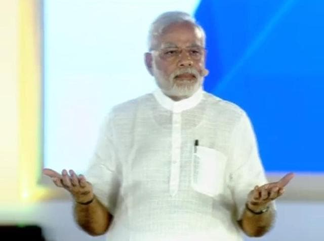 PM Modi interacts with citizens at a town hall event on Saturday.(ANI Photo)