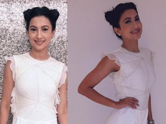 The twin bun/ space bun is more versatile than you think! Check out actor Gauahar Khan rocking the edgy style with her prim white dress. (instagram/echo.in; instagram/ Gauaharkhan)