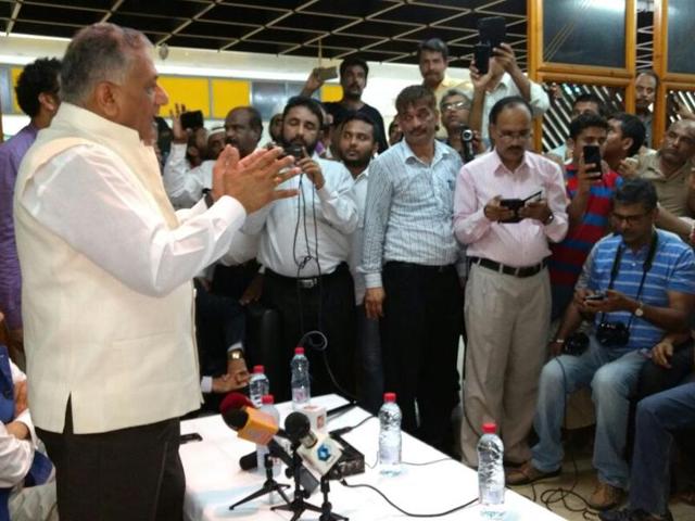 Minister of state for external affairs VK Singh interacts with Indian workers stranded in Jeddah (ANI) Minister of state for external affairs VK Singh interacts with Indian workers stranded in Jeddah (ANI)