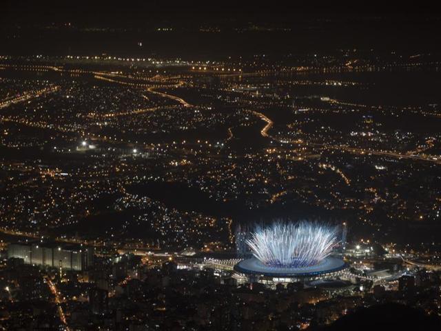 Fireworks explode over Maracana Stadium during the opening ceremony at the 2016 Summer Olympics in Rio de Janeiro, Brazil. (AP Photo)