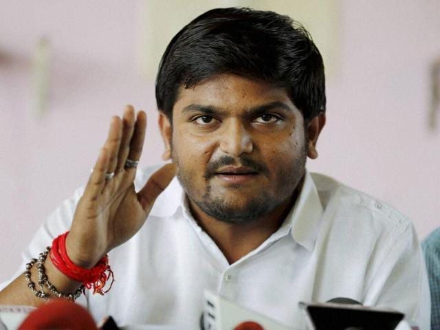 Patidar community leader Hardik Patel addresses a press conference at Adalaj , Gujarat.(PTI File Photo)