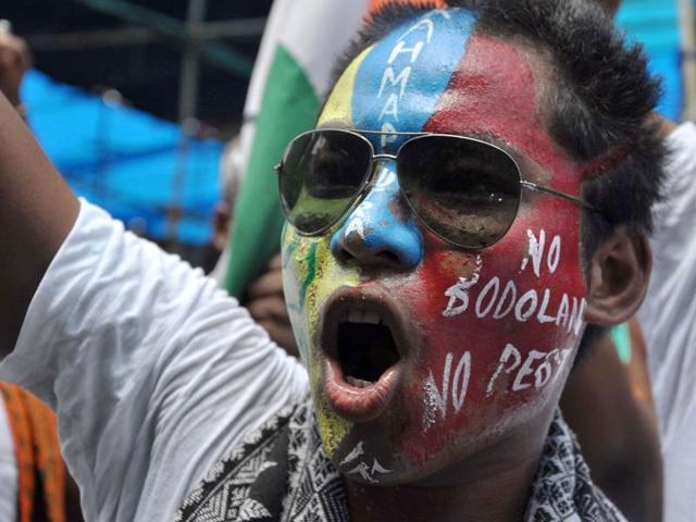 Bodo tribal youth shout slogans during a rally demanding a separate state of 'Bodoland' within the northeastern Assam state, at Kokrajhar, some 230 km from Guwahati. (AFP File Photo) Bodo tribal youth shout slogans during a rally demanding a separate state of 'Bodoland' within the northeastern Assam state, at Kokrajhar, some 230 km from Guwahati. (AFP File Photo)