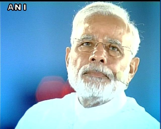 PM Modi had a Town Hall-style interaction with citizens on August 6, 2016, where he spoke on a range of issues and answered questions.(Twitter / @ANI)