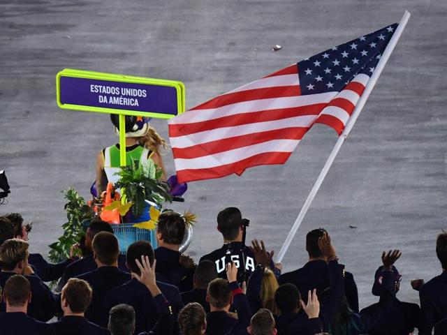 The US delegation parade during the opening ceremony of the Rio 2016 Olympic Games at the Maracana stadium in Rio de Janeiro. (AFP Photo) The US delegation parade during the opening ceremony of the Rio 2016 Olympic Games at the Maracana stadium in Rio de Janeiro. (AFP Photo)