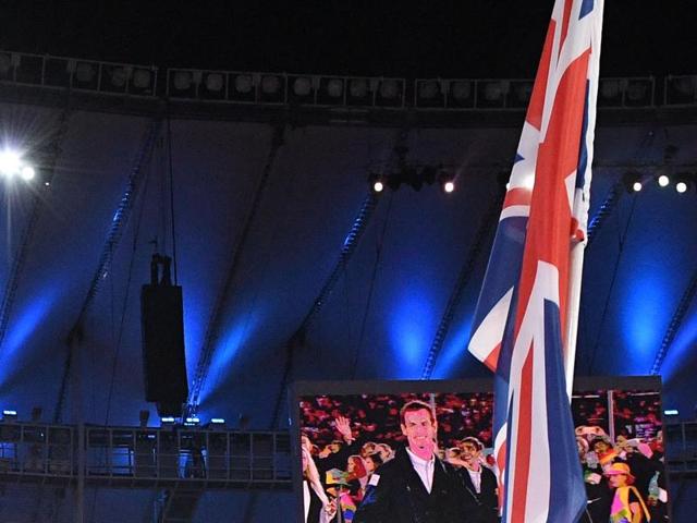 Britain's flag-bearer Andy Murray leads the delegation during the opening ceremony of the Rio 2016 Olympic Games. (AFP Photo)