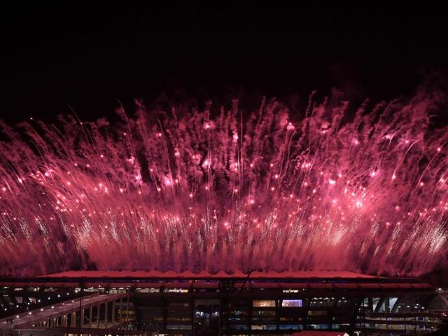 Fireworks burst during the opening ceremony of the Rio 2016 Olympic Games. (AFP Photo)