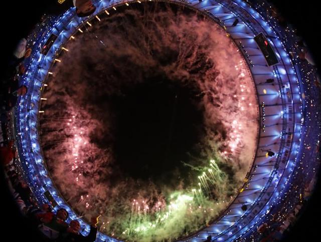 Fireworks are set off during the opening ceremony for the 2016 Summer Olympics in Rio de Janeiro, Brazil. (AP Photo)