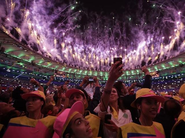 Pyrotechnics light up the sky during the opening ceremony for the 2016 Summer Olympics in Rio de Janeiro, Brazil. (AP Photo)
