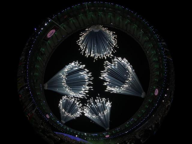 Fireworks are set off during the opening ceremony for the 2016 Summer Olympics in Rio de Janeiro, Brazil. (AP Photo)