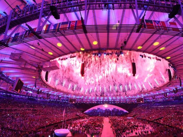 Fireworks explode during the opening ceremony of the 2016 Summer Olympics in Rio de Janeiro. (AP Photo)