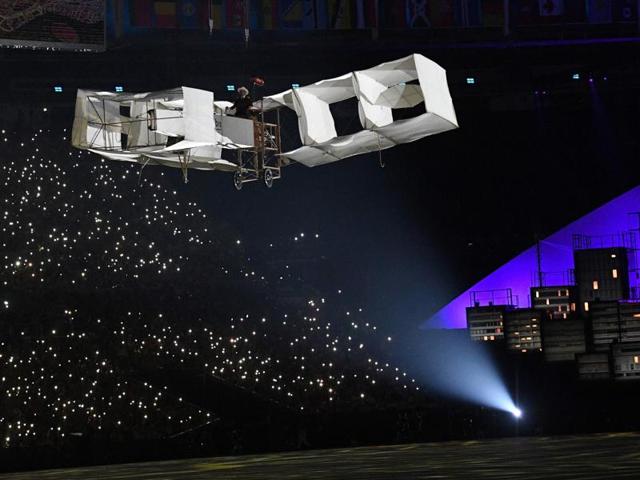 The Aviator flies during the opening ceremony of the Rio 2016 Olympic Games. (AFP Photo)