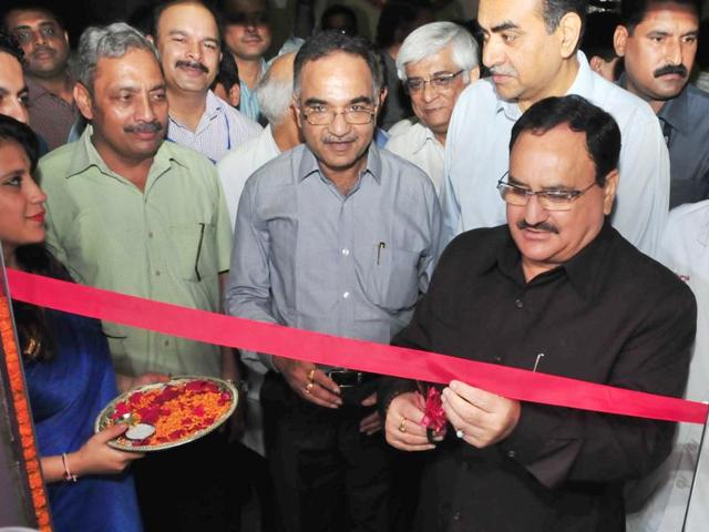 Union health minister Jagat Prakash Nadda inaugurating generic pharmacy at PGI in Chandigarh on Saturday. (Anil Dayal/HT Photo) Union health minister Jagat Prakash Nadda inaugurating generic pharmacy at PGI in Chandigarh on Saturday. (Anil Dayal/HT Photo)