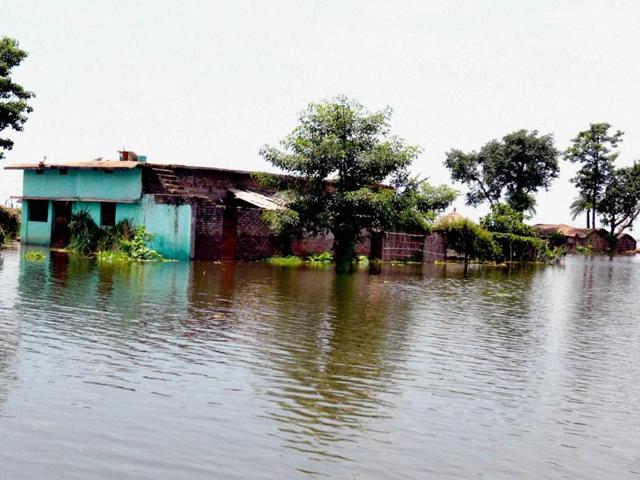A house submerged in floodwaters in Nawada village in Bihar. (PTI) A house submerged in floodwaters in Nawada village in Bihar. (PTI)