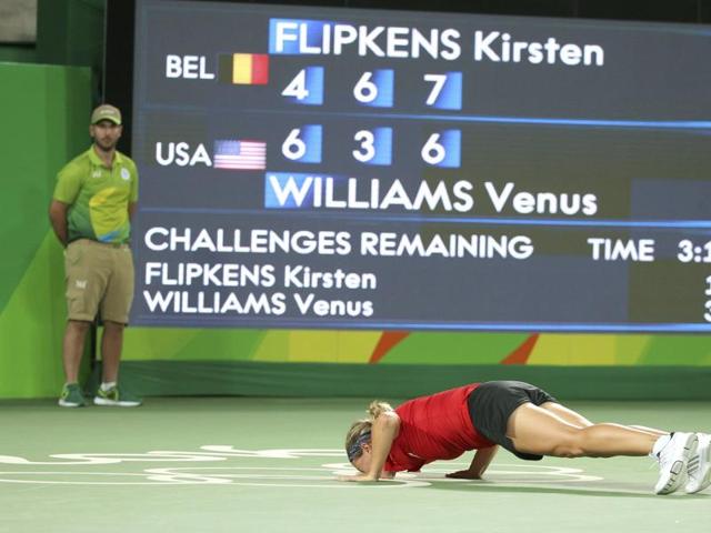 Kirsten Flipkens of Belgium celebrates after a shock victory against Venus Williams of USA. (REUTERS) Kirsten Flipkens of Belgium celebrates after a shock victory against Venus Williams of USA. (REUTERS)