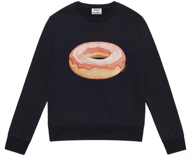 The new range, which includes sneakers, sweatshirts, T-shirts and hats, features various emoji food illustrations, including hotdogs, hamburgers, microphones, bananas, and doughnuts, among others. (Acne Studios)