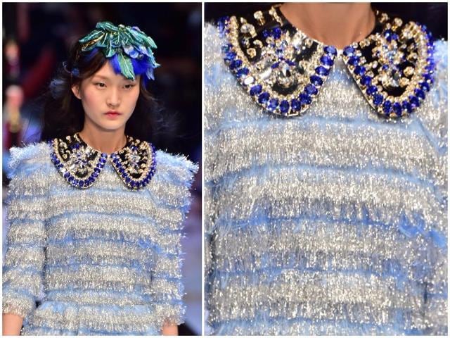 Electric blue, pale blue, turquoise, navy and lavender: The fashion houses are giving all shades of this cool colour pride of place in their Fall/Winter 2016 collections.  Touches of sky blue at Dolce & Gabbana. (AFP) 