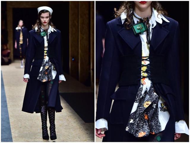 The darkest blue, in some cases veering towards purple or black, was also a key womenswear trend for the season. It was the colour of choice for many pieces at New York, Milan, London and Paris Fashion Week. Navy coats, capes and parkas at Prada. (AFP) 