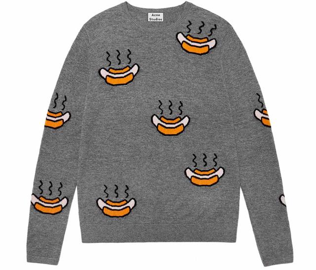 The other emoji food-inspired illustrations, include hotdogs and hamburgers. Frankly (Acne Studios)
